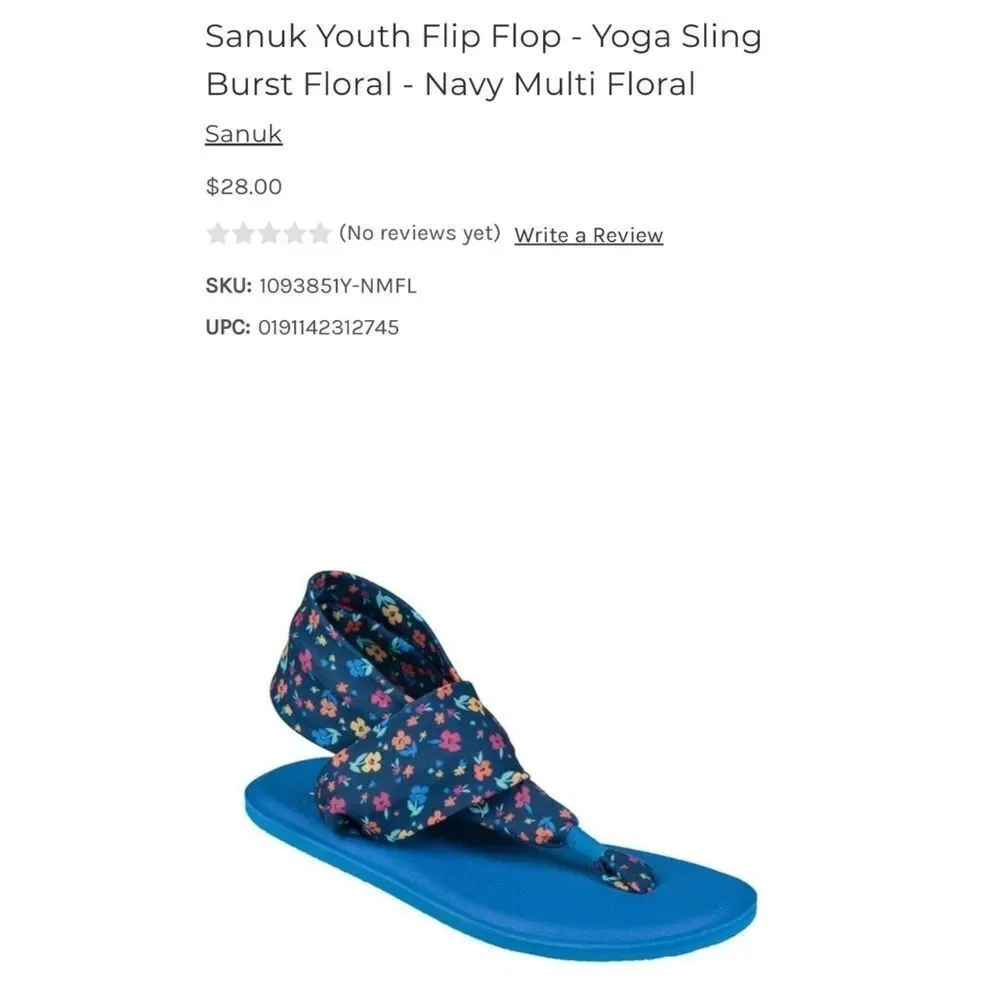 Sanuk Youth Yoga Sling Burst Floral Thong Sandals - Size 4-5